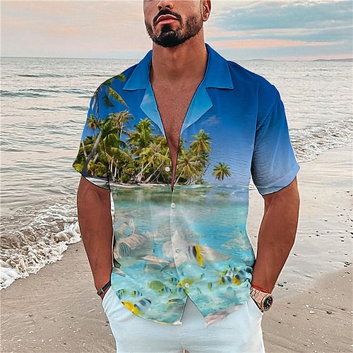 

Hombre Camisa camisa hawaiana Árbol de coco Estampados Cuello Vuelto Amarillo Azul Piscina Azul claro Casual Festivos Manga Corta Abotonar Estampado Ropa Tropical Moda Ropa de calle Hawaiano