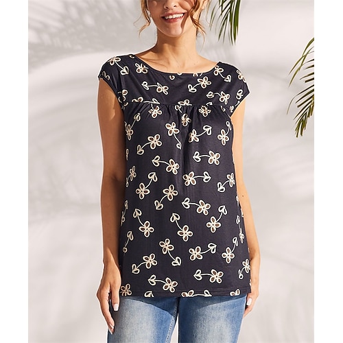 

T shirt Tee Femme Rouge Bleu Gris foncé Graphic Pois Imprimer Sans Manches Casual du quotidien Plage Col Rond Normal Ample Fleur Grande Taille S