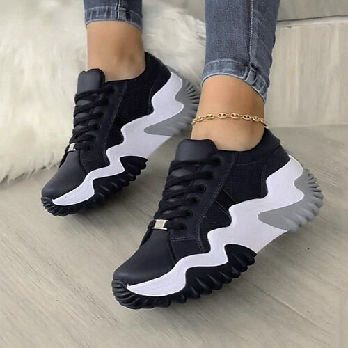 

Women's Sneakers Plus Size Outdoor Office Work Lace-up Flat Heel Round Toe Sporty Casual Walking Shoes Synthetics Lace-up Solid Colored Black White Blue