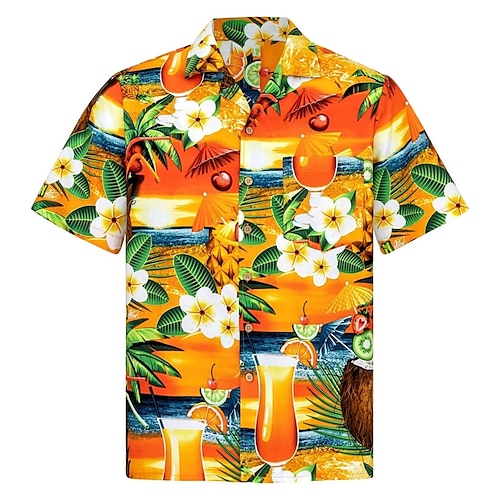 

Homens Camisa Social Camisa havaiana Floral Estampas Abstratas Bebida Aberto para a Lateral Amarelo Casual Para Noite Manga Curta Botão para baixo Imprimir Roupa Tropical Havaiana Designer Casual