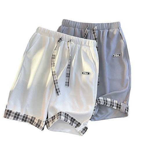 

Men's Waffle Sweat Shorts Shorts Casual Shorts Pocket Drawstring Elastic Waist Plaid Comfort Breathable Knee Length Sports Outdoor Daily Holiday Basic Fashion Black White Low Waist