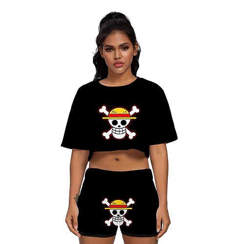 

One Piece Monkey D. Luffy Roronoa Zoro Outfits Shorts Crop Top Anime Graphic Shorts Crop Top For Women's Adults' 3D Print 100% Polyester