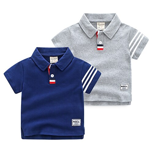 

Barn Gutt T skjorte T-skjorte Helfarge Stripe Kortermet Barn Topp utendørs Mote Daglig Vår Sommer Navyblå 3-7 år