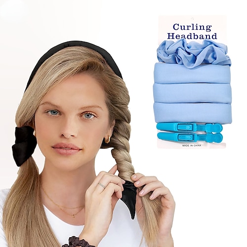 

Haste de ondulação sem calor faixa de cabeça fita de seda envoltório de cabelo sem calor modeladores de cabelo conjunto de modelador preguiçoso rolo de cabelo para dormir para cabelos longos e médios diy onda natural, 2 grampos de cabelo 2 laços de cabelo