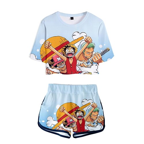 

One Piece Affe D. Ruffy Roronoa Zoro Austattungen Kurze Hosen Bauchfreies Top Anime Grafik Unterhose Bauchfreies Top Für Damen Erwachsene 3D-Druck 100% Polyester