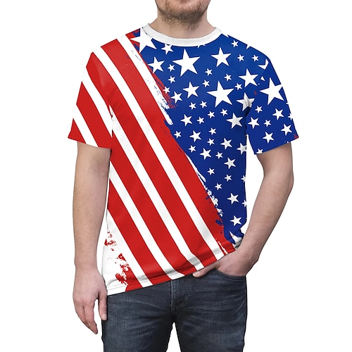 

July 4th USA National Flag T-shirt Print Classic Street Style T-shirt For Men's Women's Unisex Adults' 3D Print 100% Polyester Casual Daily