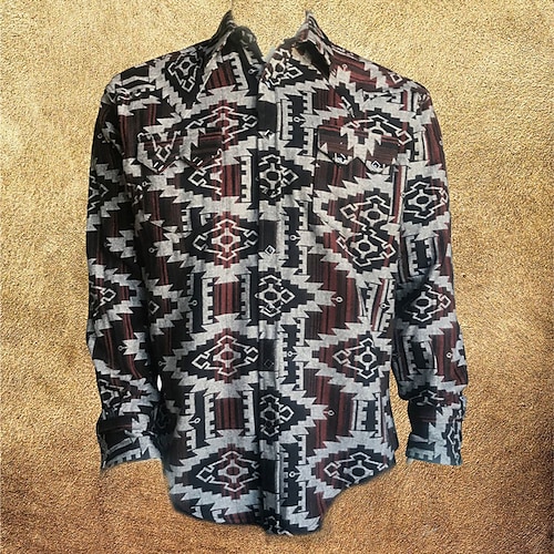 

Homens Camisa Social Tribal Estampas Abstratas Vintage Geometria Aberto para a Lateral Vinho Ao ar livre Rua Manga Longa Botão para baixo Imprimir Roupa Esportes Moda Roupa de rua Designer