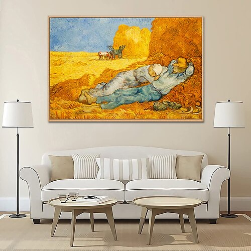 

peinture à l'huile à la main toile mur art décoration la sieste de van gogh dans le seigle impression célèbre peinture pour la décoration intérieure roulé sans cadre peinture non étirée