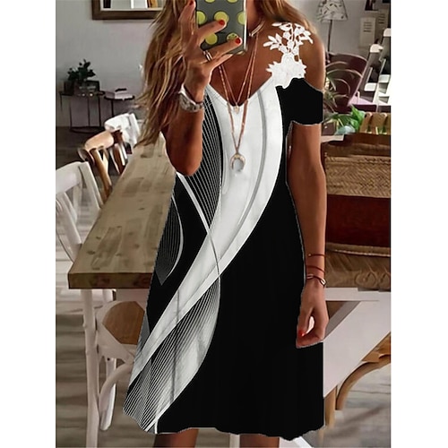 

Per donna Vestito casual Vestito a trapezio Abito sottoveste Fantasia geometrica Color Block Pizzo Stampa Con bretelline Mini abito Attivo Di tendenza Esterno Giornaliero Senza maniche Standard Nero