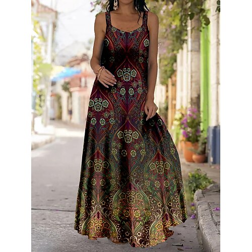 

Per donna Abito lungo Abito lungo Vestito svasato Abito estivo Abito boho Floreale Tribale Di tendenza Stile Boho Da mare Spiaggia Fine settimana Stampa Senza maniche Con bretelline Vestito Morbido