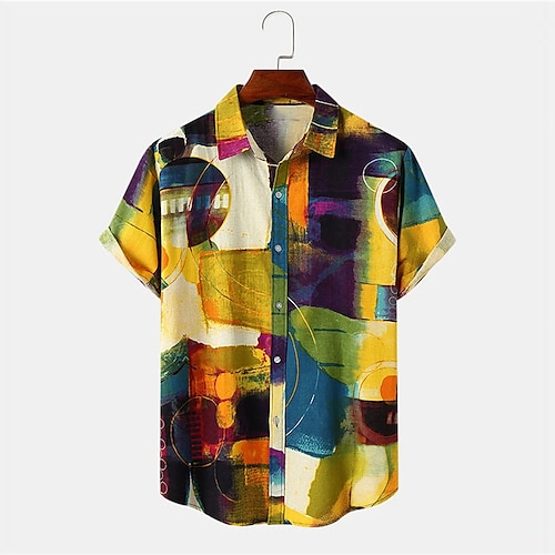 

Homme Chemise Chemise hawaïenne Bloc de couleur Imprimés Photos Géométrie Col rabattu Noir Jaune Bleu Vert Extérieur Plein Air Manches courtes Bouton bas Imprimer Vêtement Tenue Sportif Mode Vêtement