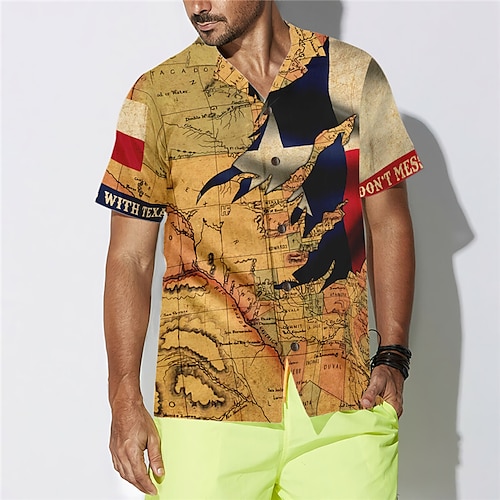 

Hombre Camisa camisa hawaiana Mapa Estampados Cuello Vuelto Amarillo Casual Festivos Manga Corta Abotonar Estampado Ropa Tropical Moda Hawaiano Suave