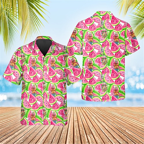 

Men's Shirt Summer Hawaiian Shirt Skull Graphic Prints Watermelon Turndown Pink Casual Holiday Short Sleeve Button-Down Print Clothing Apparel Tropical Fashion Streetwear Hawaiian