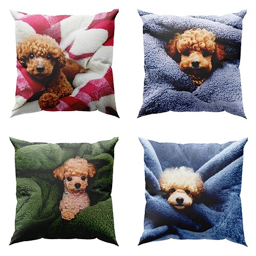 

Double face taie d'oreiller 4 pc chien couverture douce décorative carrée taie d'oreiller taie d'oreiller pour chambre salon canapé canapé chaise