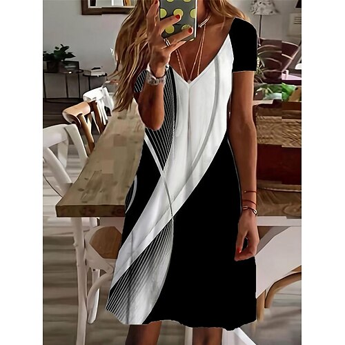 

Dame Uformell kjole Skiftkjole Print kjole Geometrisk Fargeblokk Trykt mønster V-hals Mini kjole Aktiv Mote utendørs Daglig Kortermet Normal Hvit Vår Sommer S M L XL XXL