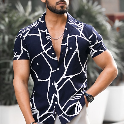 

Homme Chemise Imprimés Photos Géométrie Col rabattu Bleu Plein Air Casual Manche Courte Bouton bas Imprimer Vêtement Tenue Sportif Mode Vêtement de rue Design