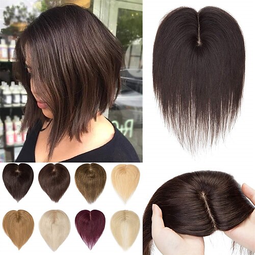 

Echthaar-Topper 130% Dichte handgefertigte Seidenbasis Clip-in-Topper Top-Haarteile für Frauen mit dünner werdendem Haar kurze Haarabdeckung graues Haar 6 Zoll 27 g-