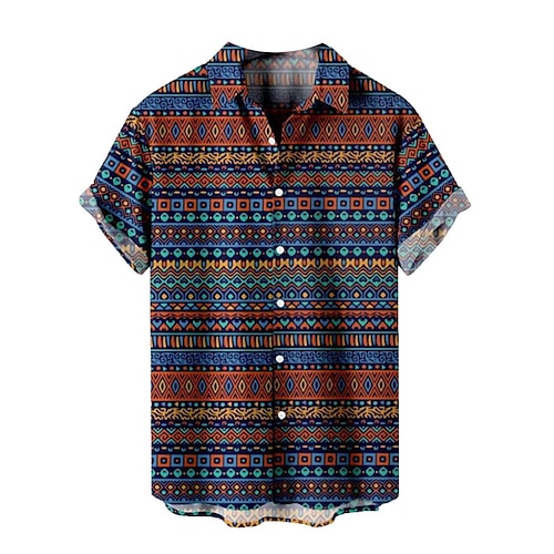 

Hombre Camisa camisa hawaiana Tribal Estampados Cosecha Cuello Vuelto Azul Piscina Calle Casual Mangas cortas Abotonar Estampado Ropa Deportes Moda Ropa de calle Design