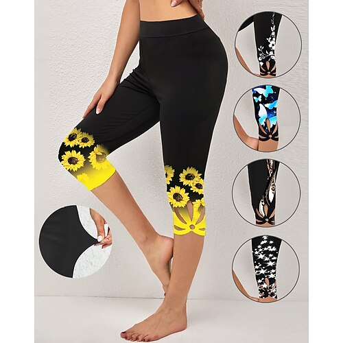 Women's Capri Leggings Cut Out Tummy Control Butt Lift High Waist Yoga Fitness Gym Workout Capri Leggings Sunflower 1# 2# 3# Plus Size Sports Activewear High Elasticity Skinny, lightinthebox  - buy with discount