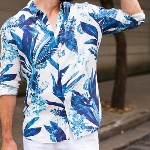 

Herre Skjorte Hawaii skjorte Button Up skjorte Casual skjorte Lyserød Blå Grøn Langærmet Grafisk Planter Aftæpning Daglig Ferierejse Tøj Mode Hawaiiansk Fritid