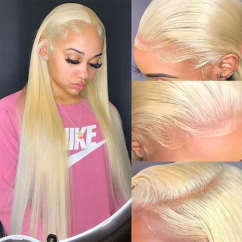 

613 blonde blonde front parykker menneskehår 13x4 150% tæthed lige blonder frontal paryk menneskehår færdigplukket med babyhår hd blonder front parykker menneskehår til sort &hvide kvinder