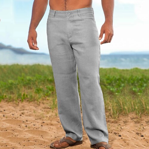 

Per uomo Pantaloni di lino Pantaloni Pantaloni estivi Pantaloni da spiaggia Gamba dritta Liscio Comfort Esterno Informale Giornaliero Misto cotone e lino Streetwear Moda Nero Bianco