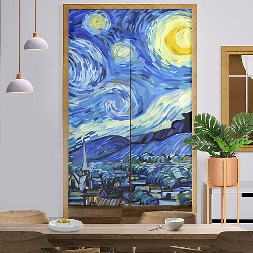 

Vincent van gogh noren cortinas, decoração de cortina de porta japonesa noren, cortina de janela de painel divisor de quarto, capa de armário, arte de tapeçaria para festa de casamento