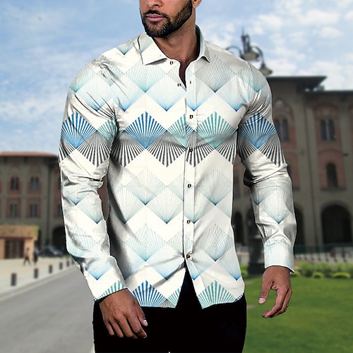 

Herren Hemd Grafik-Drucke Geometrie Umlegekragen Blau Outdoor Strasse Langarm Button-Down Bedruckt Bekleidung Sport Modisch Strassenmode Designer