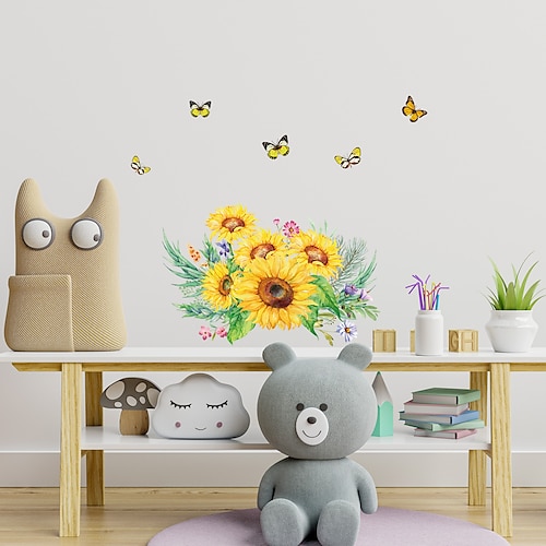 

adesivos de parede de flores de girassol e borboleta podem ser removidos dos adesivos de decoração de fundo de vidro da sala de estar do quarto de casa