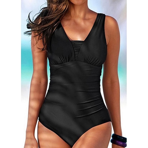 

Women's Swimwear One Piece Normal Swimsuit Quick Dry Solid Color Black Bodysuit Bathing Suits Sports Beach Wear Summer