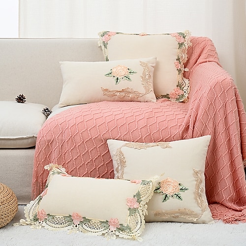 

Vintage Floral Lace Pillow Cover Boho Style Farmhouse Zipper Traditional Classic for Livingroom Bedroom Sofa Couch