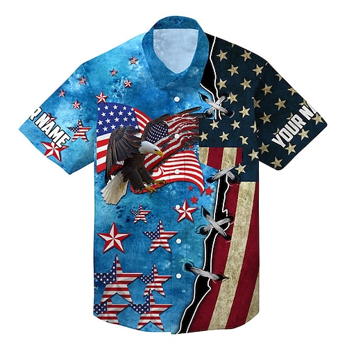 

Herren Hemd Hawaiihemd Sommerhemd Grafik-Drucke Adler Nationalflagge Umlegekragen Blau Outdoor Strasse Kurze Ärmel Button-Down Bedruckt Bekleidung Sport Modisch Strassenmode Designer