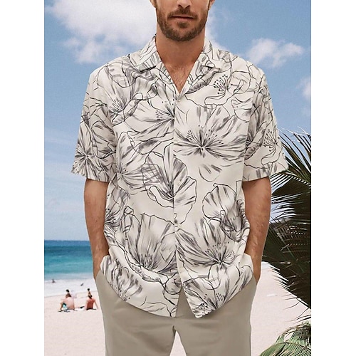 

Men's Shirt Summer Hawaiian Shirt Floral Graphic Prints Leaves Turndown Apricot Street Casual Short Sleeves Button-Down Print Clothing Apparel Tropical Fashion Streetwear Hawaiian