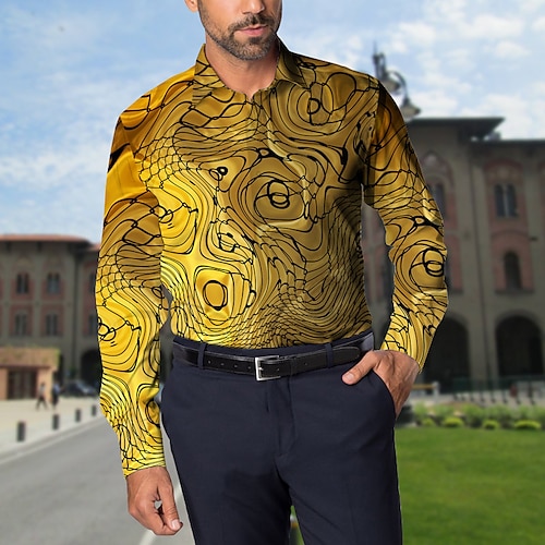 

Homme Chemise Imprimés Photos Géométrie Col rabattu Jaune Extérieur Plein Air manche longue Bouton bas Imprimer Vêtement Tenue Sportif Mode Vêtement de rue Design