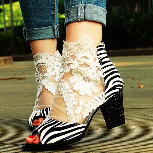 

Mujer Botas Tallas Grandes Sandalias Botas Botas de verano Fiesta Discoteca Botines Botines Encaje Tacón alto Tacón Cuadrado Punta abierta Elegante Sensual Encaje Cuero Sintético Cremallera Bloque de