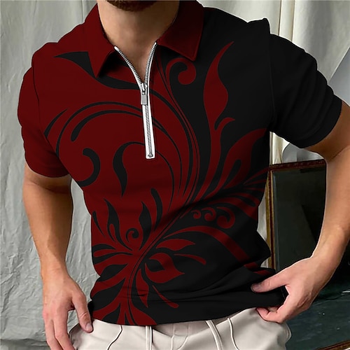 

Herre POLO T-skjorte Golf skjorte Zip Polo Blomstret Grafiske trykk Aftæpning Svart Hvit Rød Blå utendørs Gate Kort Erme Glidelås Trykt mønster Klær Mote Designer Fritid Pustende