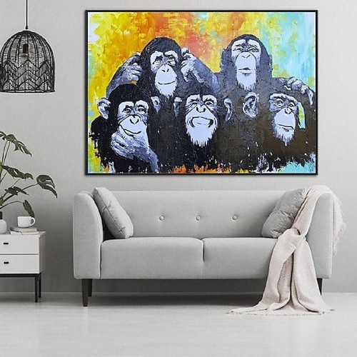 

Handmade Hand Painted Oil Painting Wall Modern Abstract Painting Monkey Graffiti Canvas Painting Home Decoration Decor Rolled Canvas No Frame Unstretched