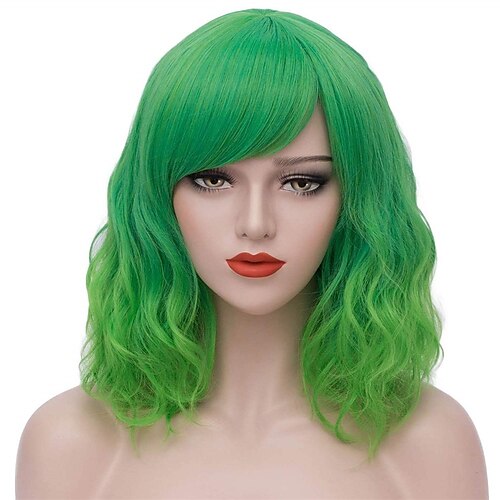 

grønne parykker for kvinner kort krøllete bølget parykk med smell pastell syntetiske parykker for st patrick's day party cosplay halloween (grønn)