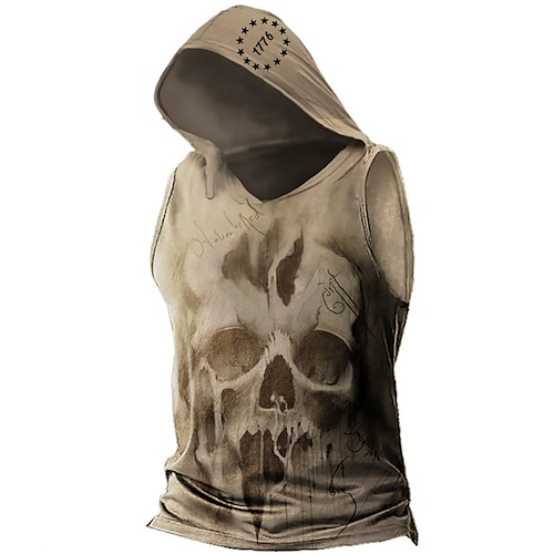 

Men's Pullover Hoodie Sweatshirt Brown Hooded Graphic Skull Print Sports Outdoor Daily Sports 3D Print Basic Designer Casual Spring Summer Clothing Apparel Hoodies Sweatshirts