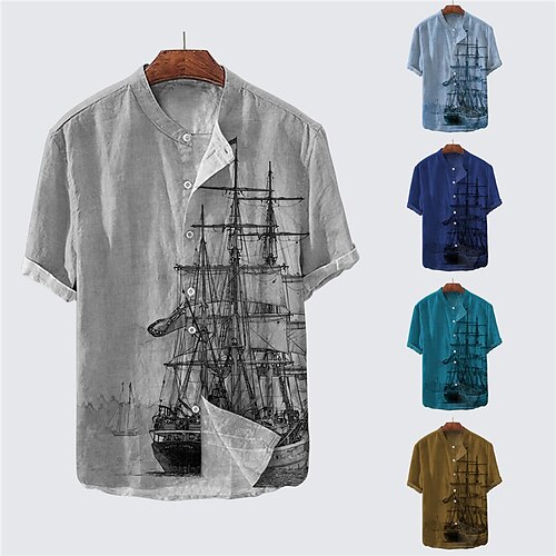 

Per uomo Camicia Stampe astratte Vintage ▾ Nave Colletto alla coreana Blu Reale Blu Marrone Azzurro Grigio Esterno Strada Manica corta Bottone giù Stampa Abbigliamento Di tendenza Originale Informale