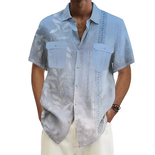 

Homens Camisa Social Camisa havaiana Estampas Abstratas Folhas Aberto para a Lateral Amarelo Rosa Azul Verde Cinzento Ao ar livre Rua Manga Curta Botão para baixo Imprimir Roupa Tropical Moda