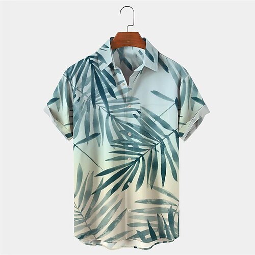 

Homme Chemise Chemise hawaïenne Dégradé Imprimés Photos Feuilles Col rabattu Bleu Extérieur Plein Air Manches courtes Bouton bas Imprimer Vêtement Tenue Tropique Mode Hawaïen Design