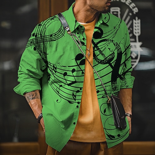 

Hombre Camisa Estampados Importante Cuello Vuelto Blanco Amarillo Azul Piscina Verde Trébol Exterior Calle Manga Larga Abotonar Estampado Ropa Moda Ropa de calle Design Suave