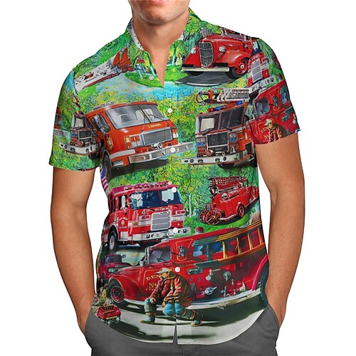 

Homens Camisa Social Camisa havaiana Carro Estampas Abstratas Aberto para a Lateral Vermelho Rua Casual Manga Curta Botão para baixo Imprimir Roupa Tropical Moda Havaiana Designer