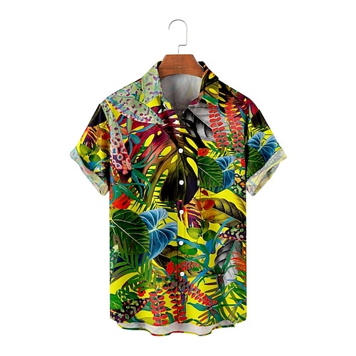 

Men's Shirt Summer Hawaiian Shirt Graphic Prints Leaves Turndown Yellow Street Casual Short Sleeves Button-Down Print Clothing Apparel Tropical Sports Streetwear Designer