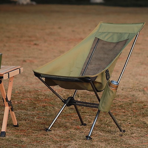 

Campingstol med sidelomme Høj ryg med hovedstøtte Bærbar Letvægt Bekvem Aluminiumslegering til 1 Person Fiskeri Strand Picnic Sommer Forår Sort militærgrøn Kakifarvet