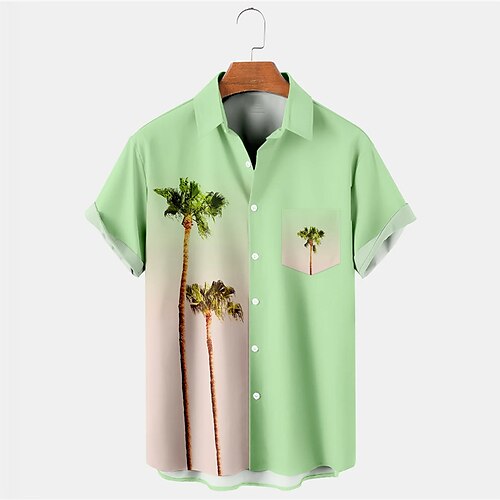 

Homme Chemise Chemise hawaïenne Cocotier Imprimés Photos Col rabattu Vert Plein Air Casual Manches courtes Bouton bas Imprimer Vêtement Tenue Tropique Sportif Vêtement de rue Design