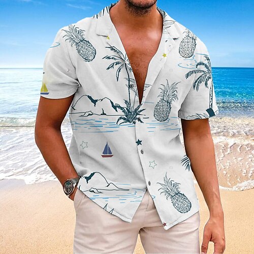 

Homens Camisa Social Camisa havaiana Ananás Coqueiro Estampas Abstratas colar cubano Branco Amarelo Azul Verde Cinzento Casual Feriado Manga Curta Botão para baixo Imprimir Roupa Tropical Moda Roupa