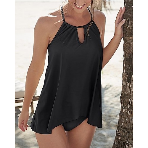 

Damen Badeanzug Tankini 2 Stück Normal Bademode Schnell Trocknend 2 Teile Feste Farbe Schwarz Rote Blau Tank Top Badeanzüge Sport Strandbekleidung Sommer