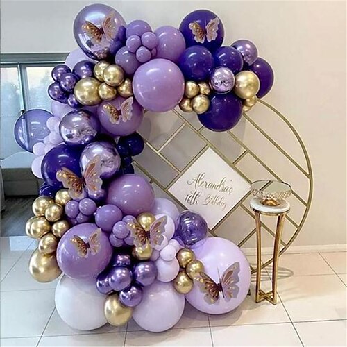 

107 Uds nuevo conjunto de globos de látex púrpura conjunto de cadena de globos de cumpleaños decoración de bodas y fiestas